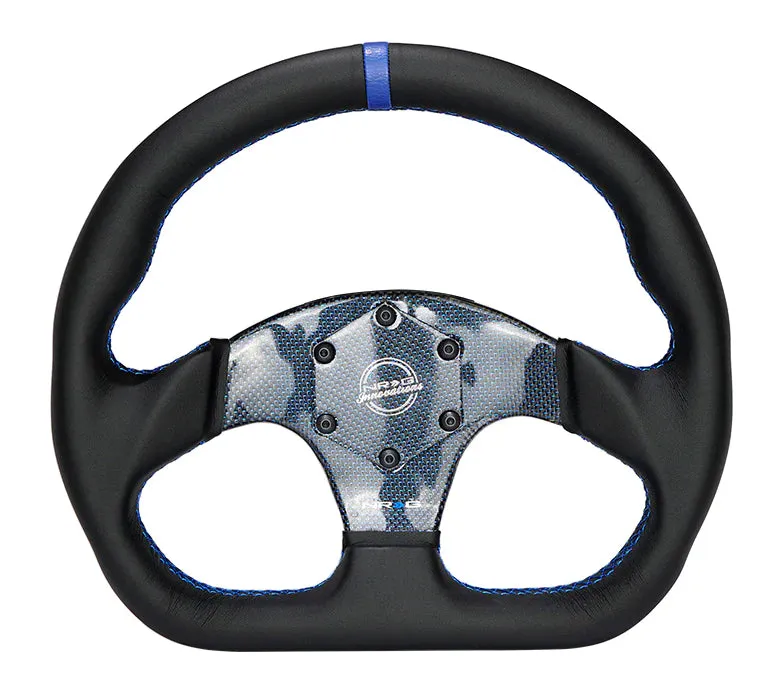 NRG Steering Wheel Carbon Fiber 320mm Blue Carbon Fiber Center with Blue Stitch Bluecenter Mark Flat Bottom