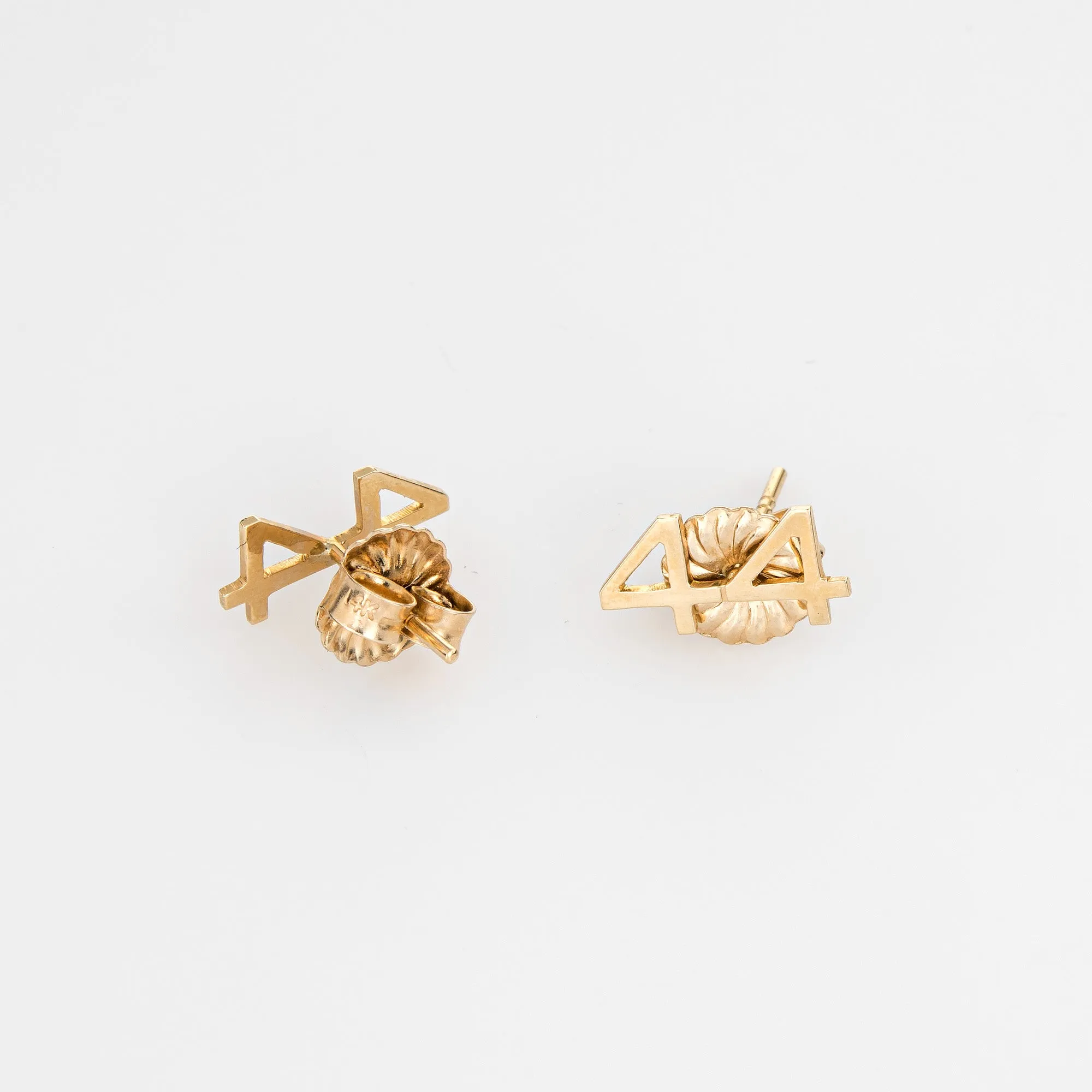 Number 44 Stud Earrings Vintage 14k Yellow Gold Numeric Sports Jewelry 2 Digits