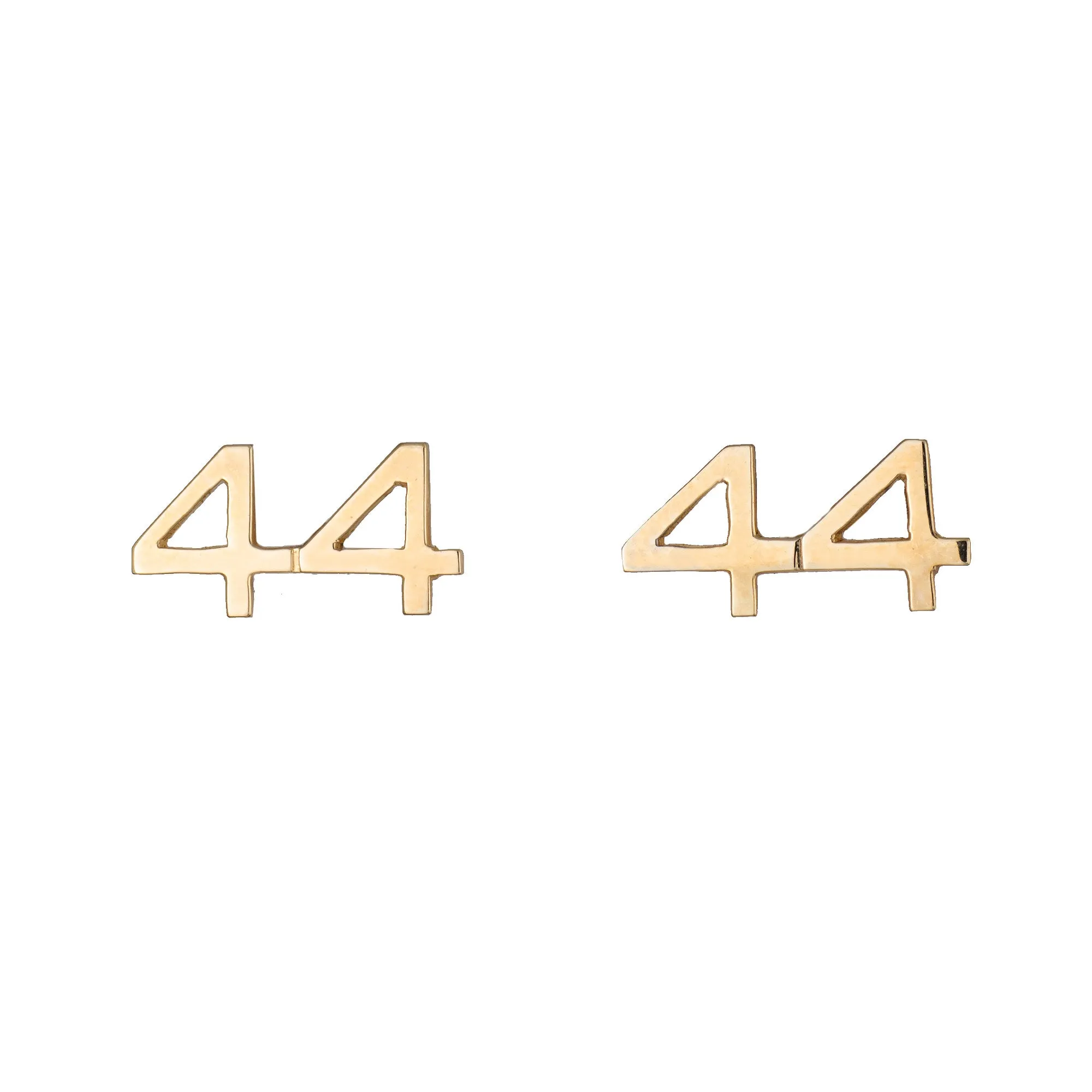 Number 44 Stud Earrings Vintage 14k Yellow Gold Numeric Sports Jewelry 2 Digits