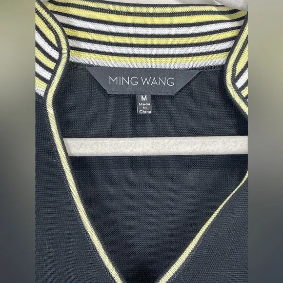 NWOT MING WANG Women’s Yellow Black Dot Knit Cardigan Size Medium