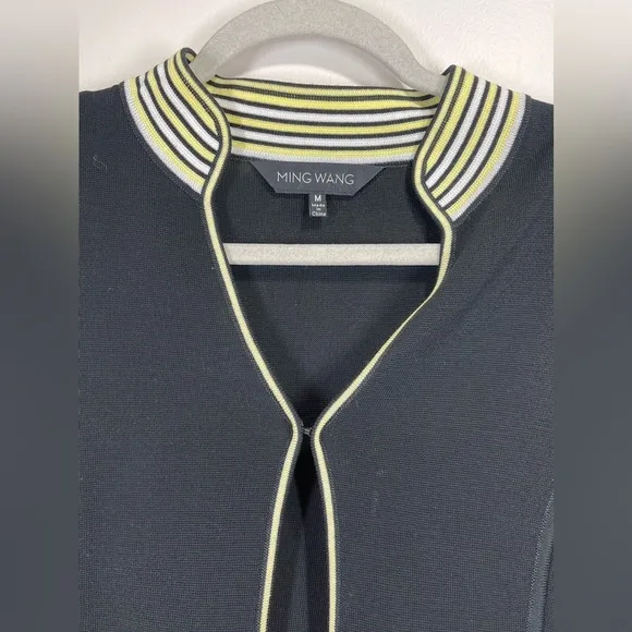 NWOT MING WANG Women’s Yellow Black Dot Knit Cardigan Size Medium