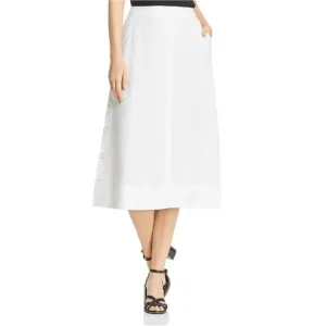 NWOT Nic   Zoe Women's Front Runner Linen Blend MIDI a Line Skirt White