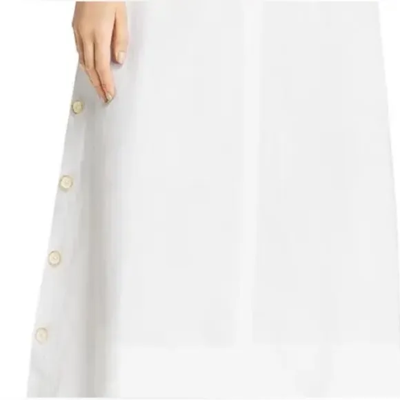 NWOT Nic   Zoe Women's Front Runner Linen Blend MIDI a Line Skirt White
