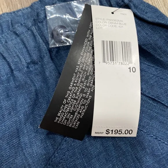 NWT DKNY 100% Linen Denim Blue Elastic Waist Knee Length Skirt 10