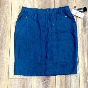 NWT DKNY 100% Linen Denim Blue Elastic Waist Knee Length Skirt 10