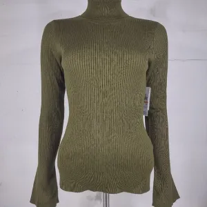 NWT DKNY olive green ribbed turtleneck bell sleeve pullover sweater ladies Small