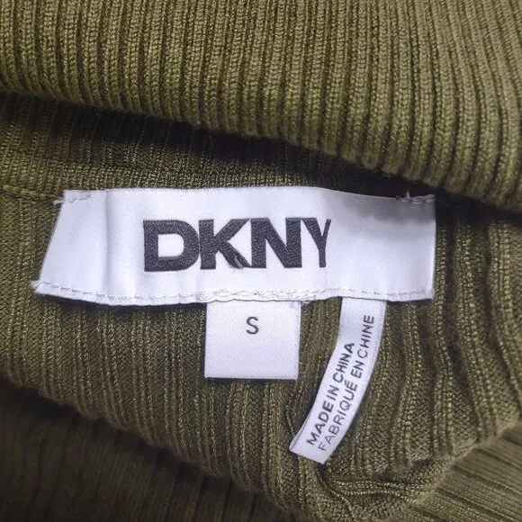 NWT DKNY olive green ribbed turtleneck bell sleeve pullover sweater ladies Small