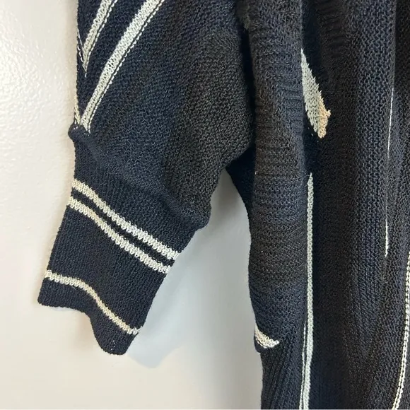 NWT Nic   Zoe Black/Blue/White Striped Open Front Drapey Long Cardigan Sweater L