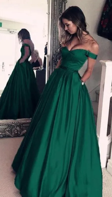 Off Shoulder Sleeve Blush Prom Dress with Pocket