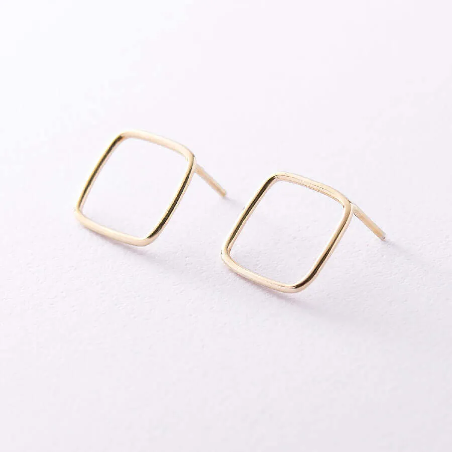 Open Rhomb Earrings Solid 14k Gold Studs Dainty Geometric Jewelry