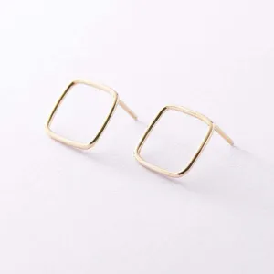 Open Rhomb Earrings Solid 14k Gold Studs Dainty Geometric Jewelry