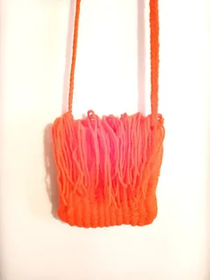 Orange Handmade Cross Body Bag with Tassels, Purse, Long Strap Bag, Handcrafted Yarn Bag