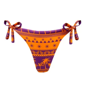 Orange Purple Coconut Trees Brazilian Tie Side Scrunch Bikini Bottom