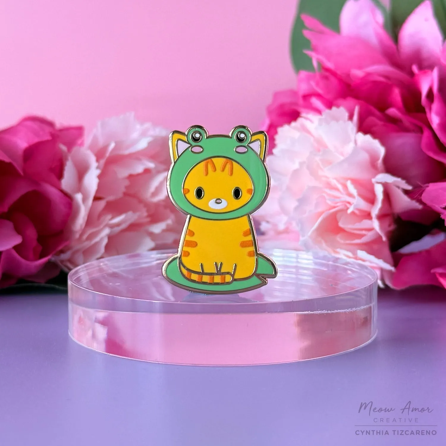Orange Tabby Cat Frog Enamel Pin