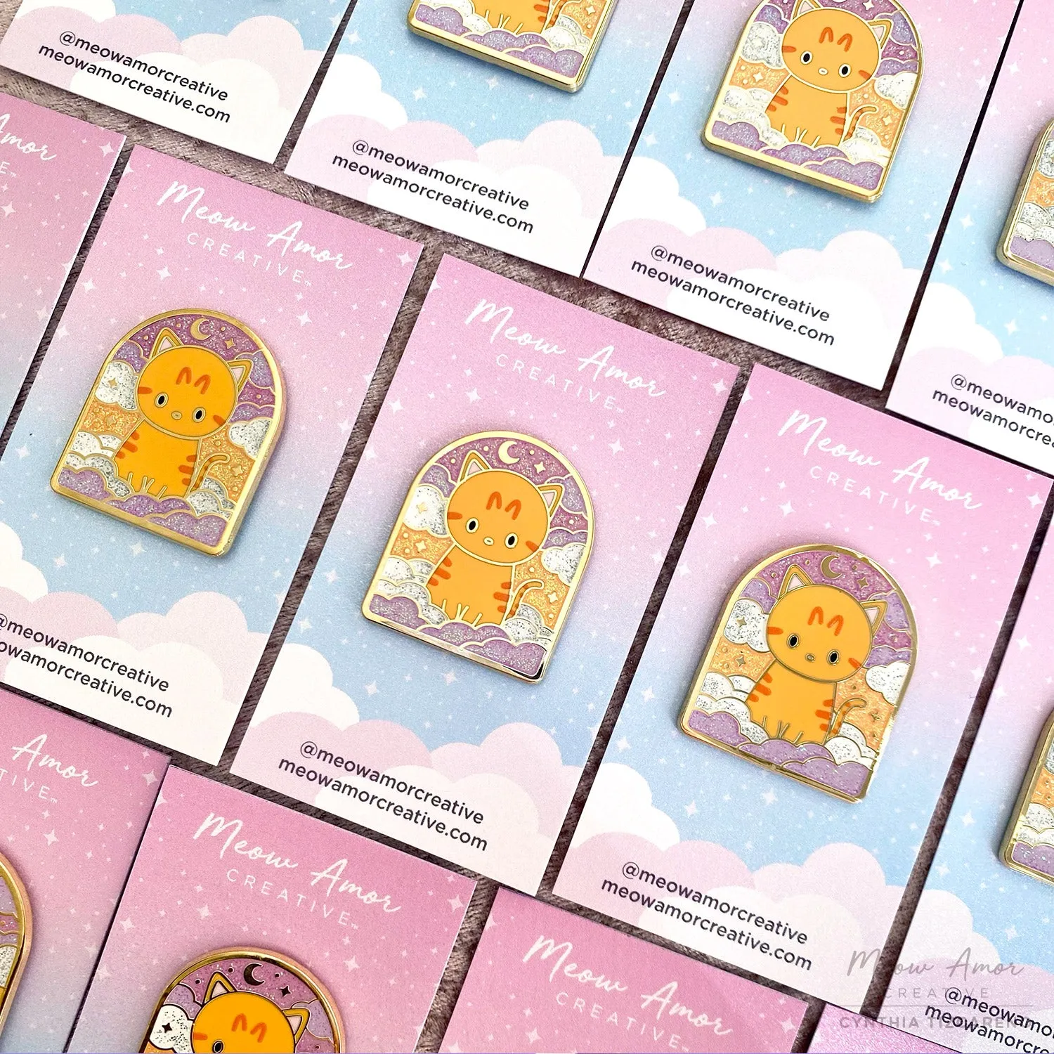 Orange Tabby Sunrise Skies Glitter Enamel Pin