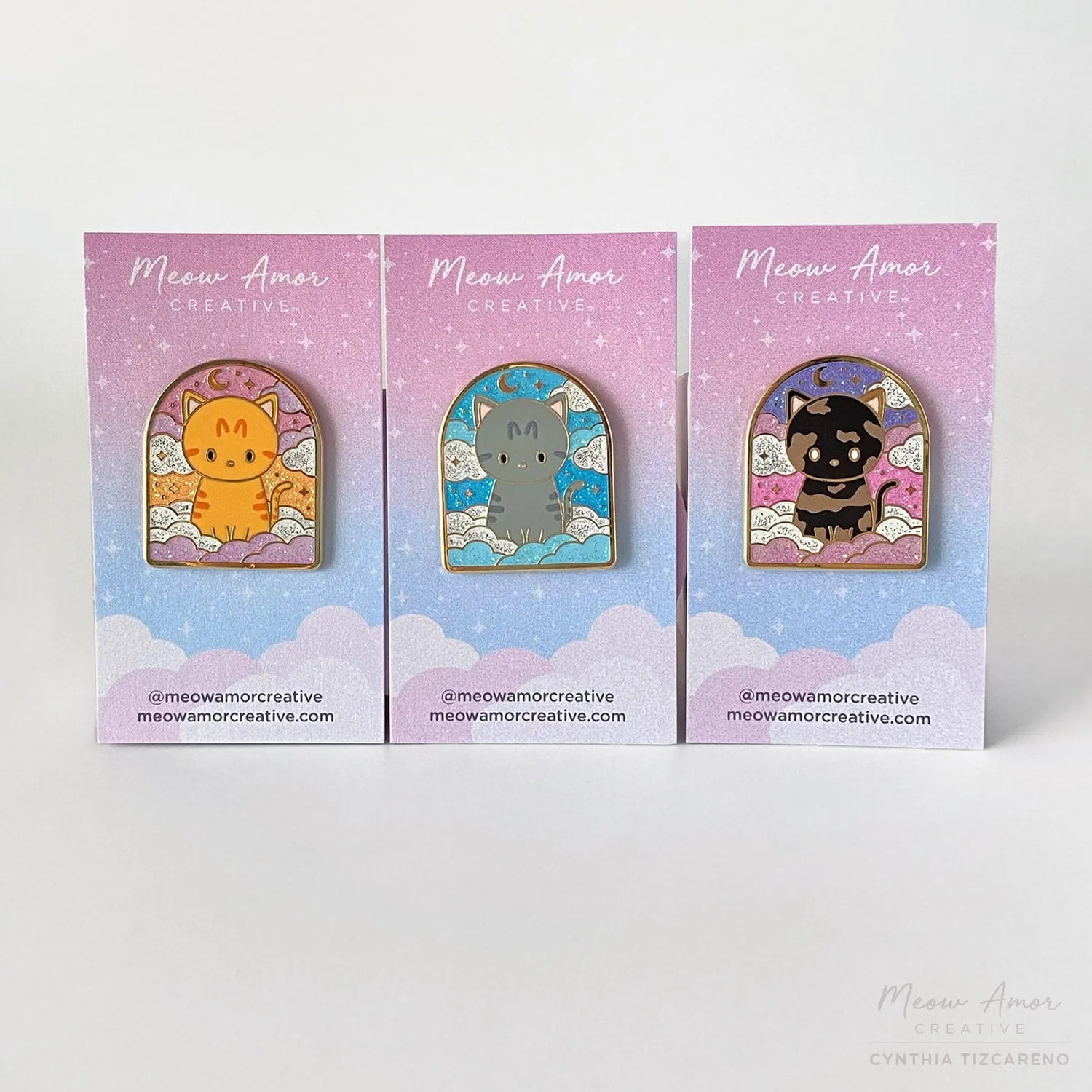 Orange Tabby Sunrise Skies Glitter Enamel Pin