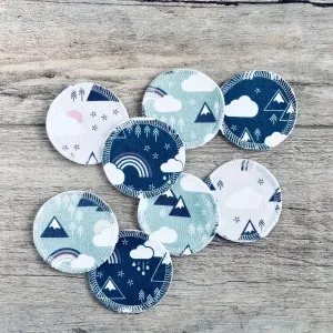 Organic Cotton Face Rounds - Set #25 - Rainbows   Mountains Navy / Plum / Aqua Mix (Small)