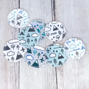 Organic Cotton Face Rounds - Set #6 - Cool PNW Mix - Blues / Greens / Gray (Small)