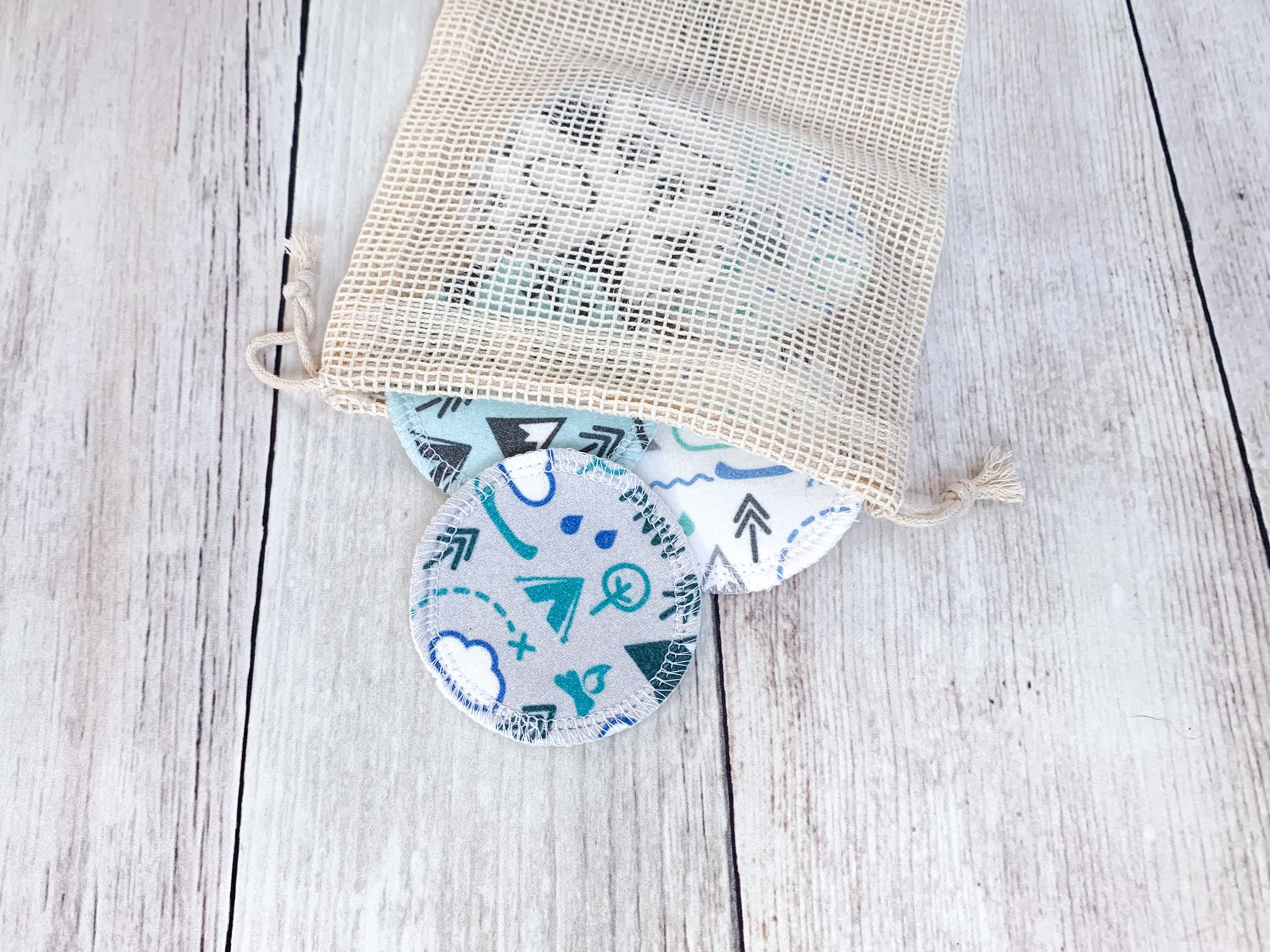 Organic Cotton Face Rounds - Set #6 - Cool PNW Mix - Blues / Greens / Gray (Small)
