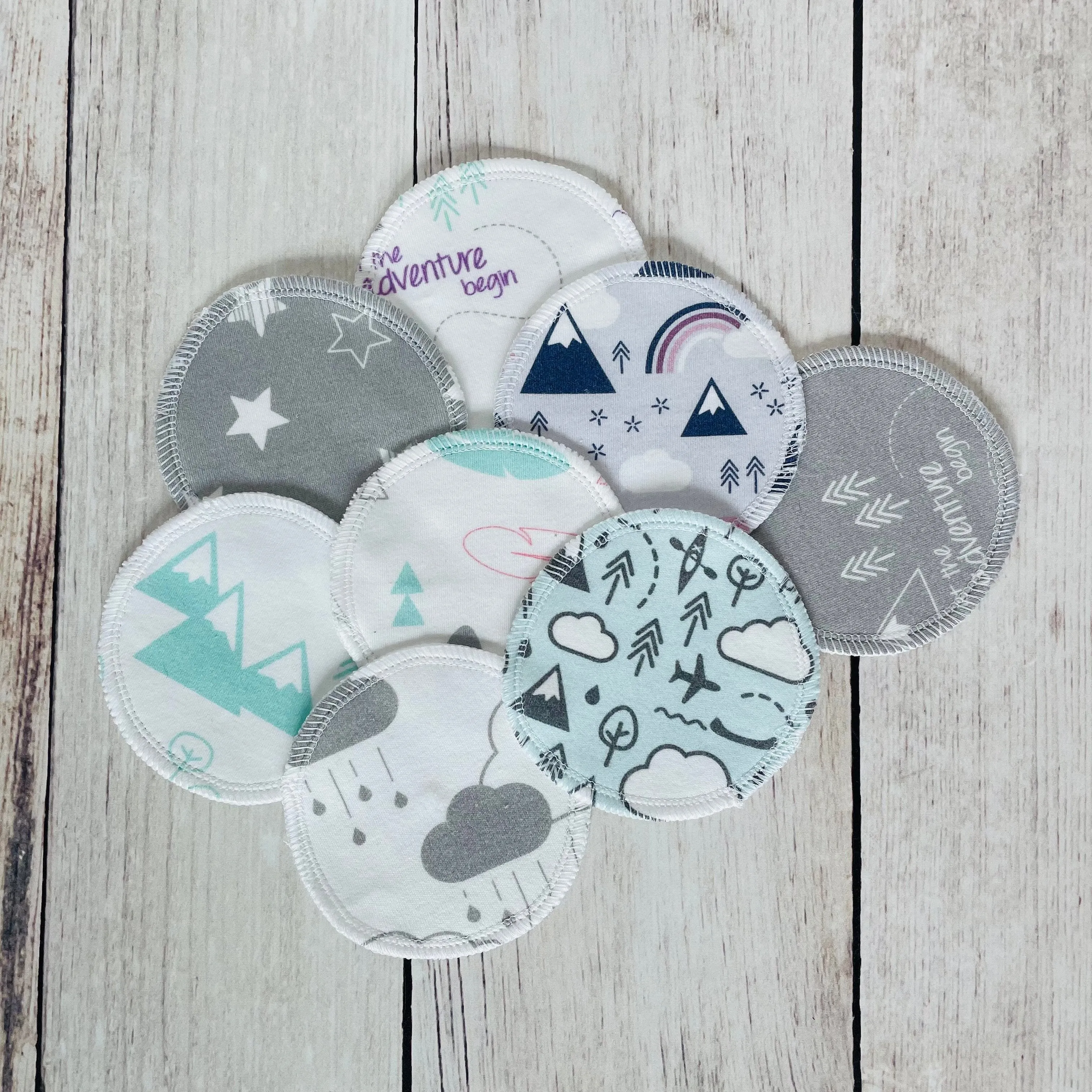 Organic Cotton Face Rounds - Set J - Rainbows   Mountains Light Mix (Large)