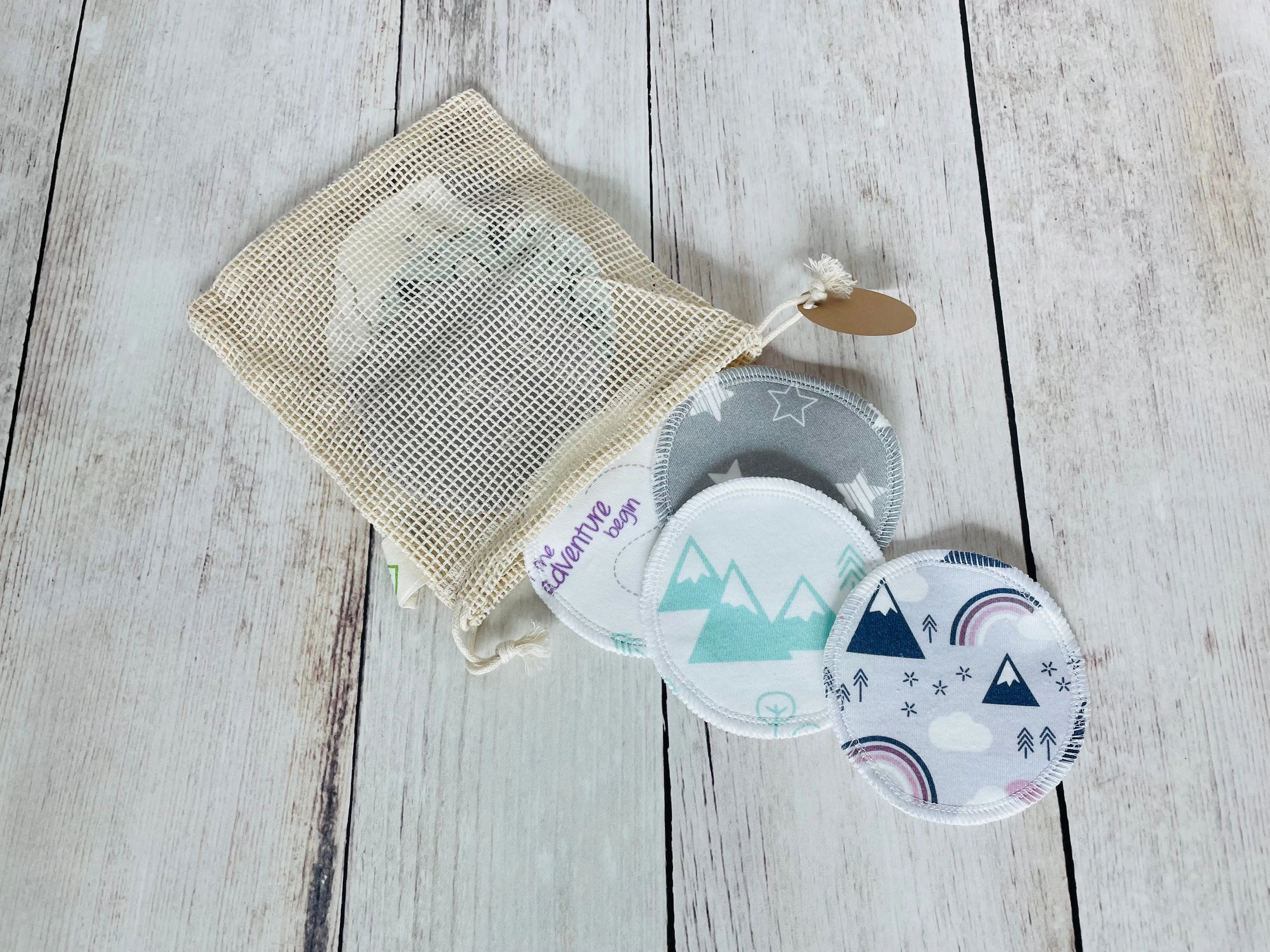 Organic Cotton Face Rounds - Set J - Rainbows   Mountains Light Mix (Large)