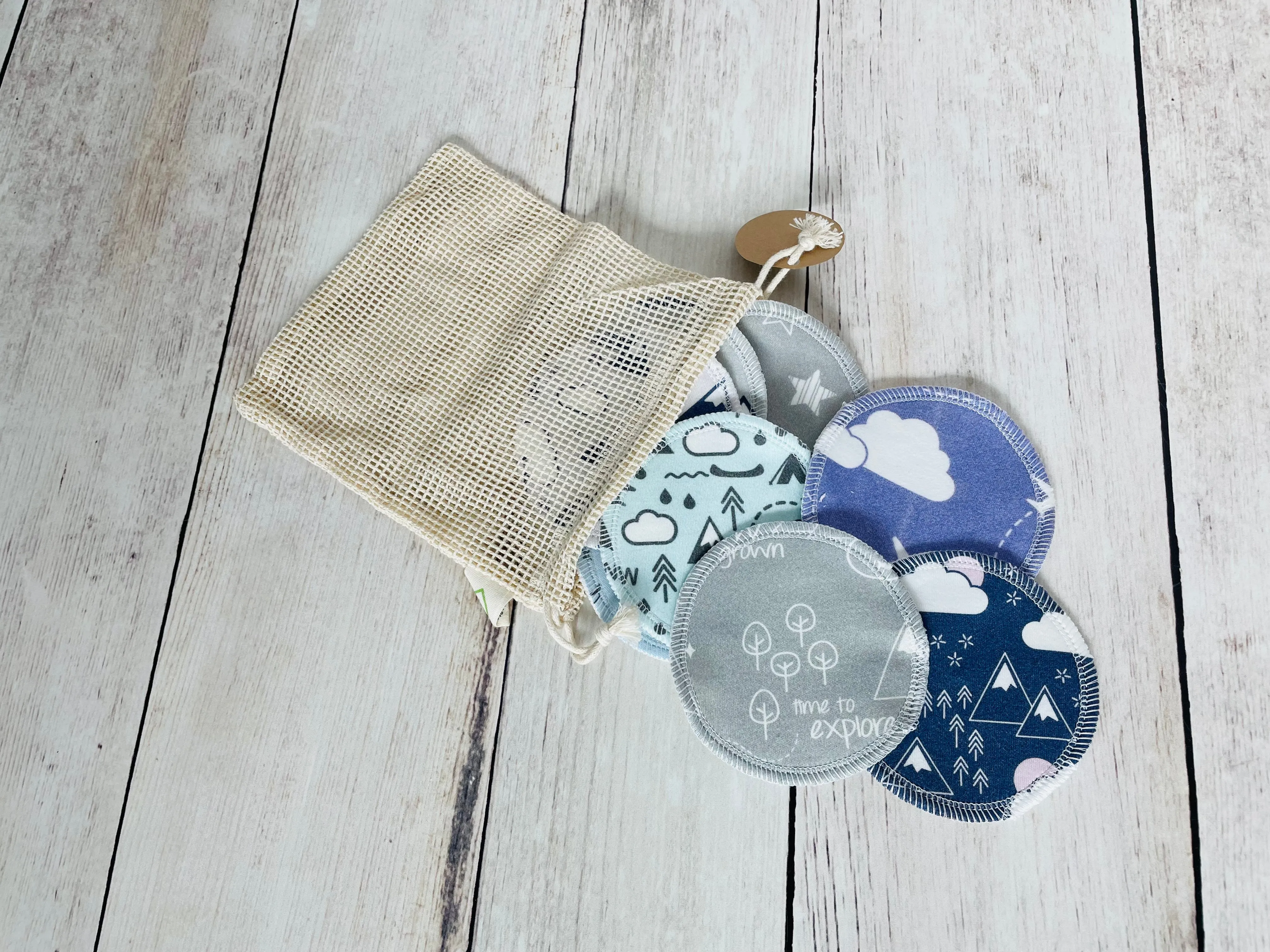 Organic Cotton Face Rounds - Set K - Rainbows   Mountains Dark Mix (Large)