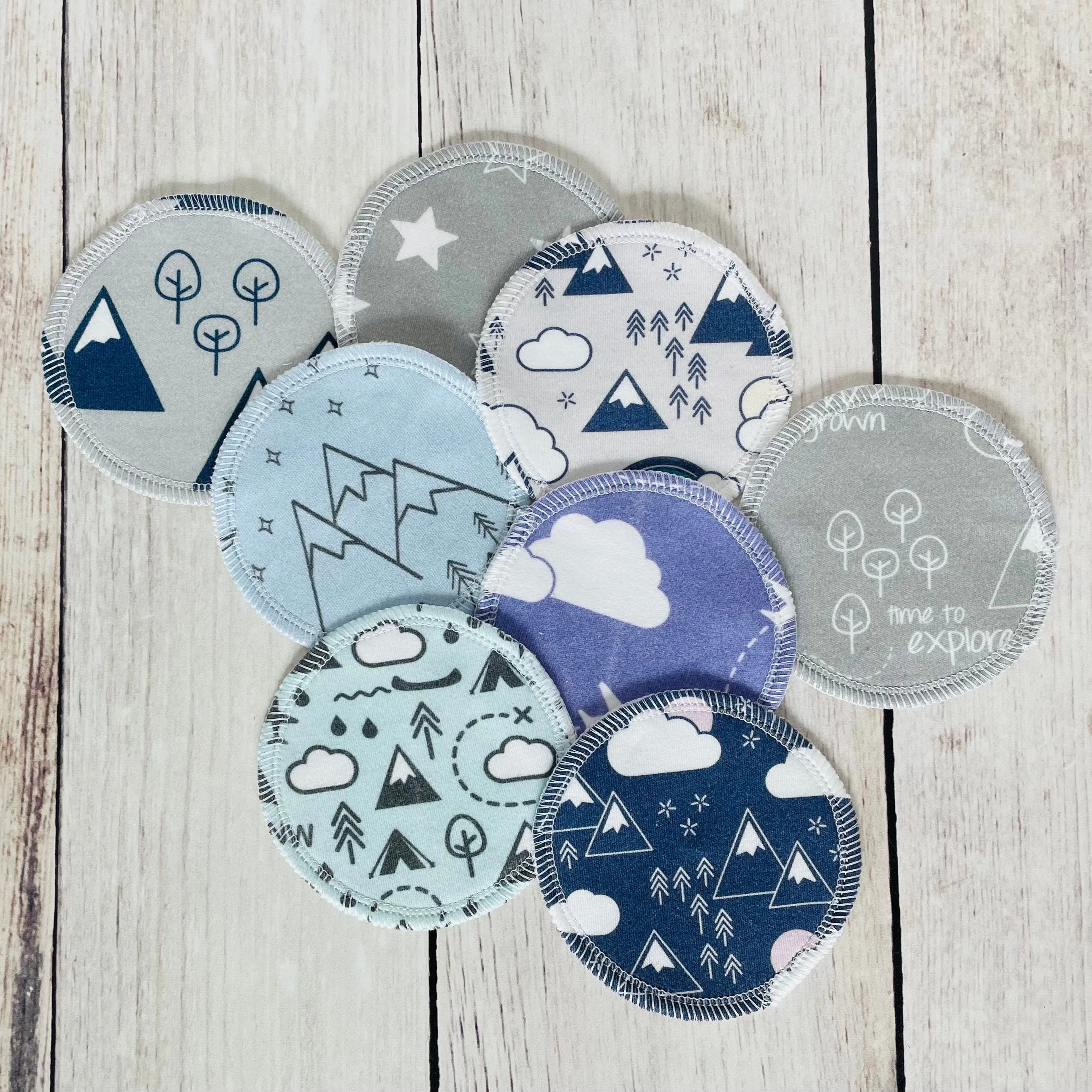 Organic Cotton Face Rounds - Set K - Rainbows   Mountains Dark Mix (Large)