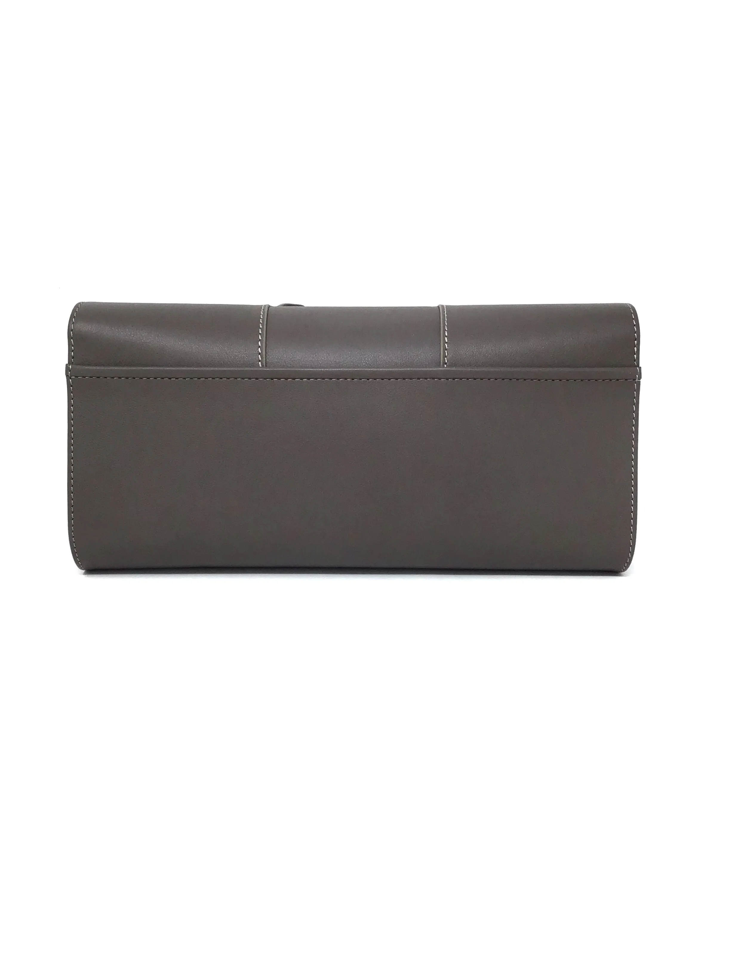 Perrin Taupe 'La Parisienne' Leather Buckle Clutch