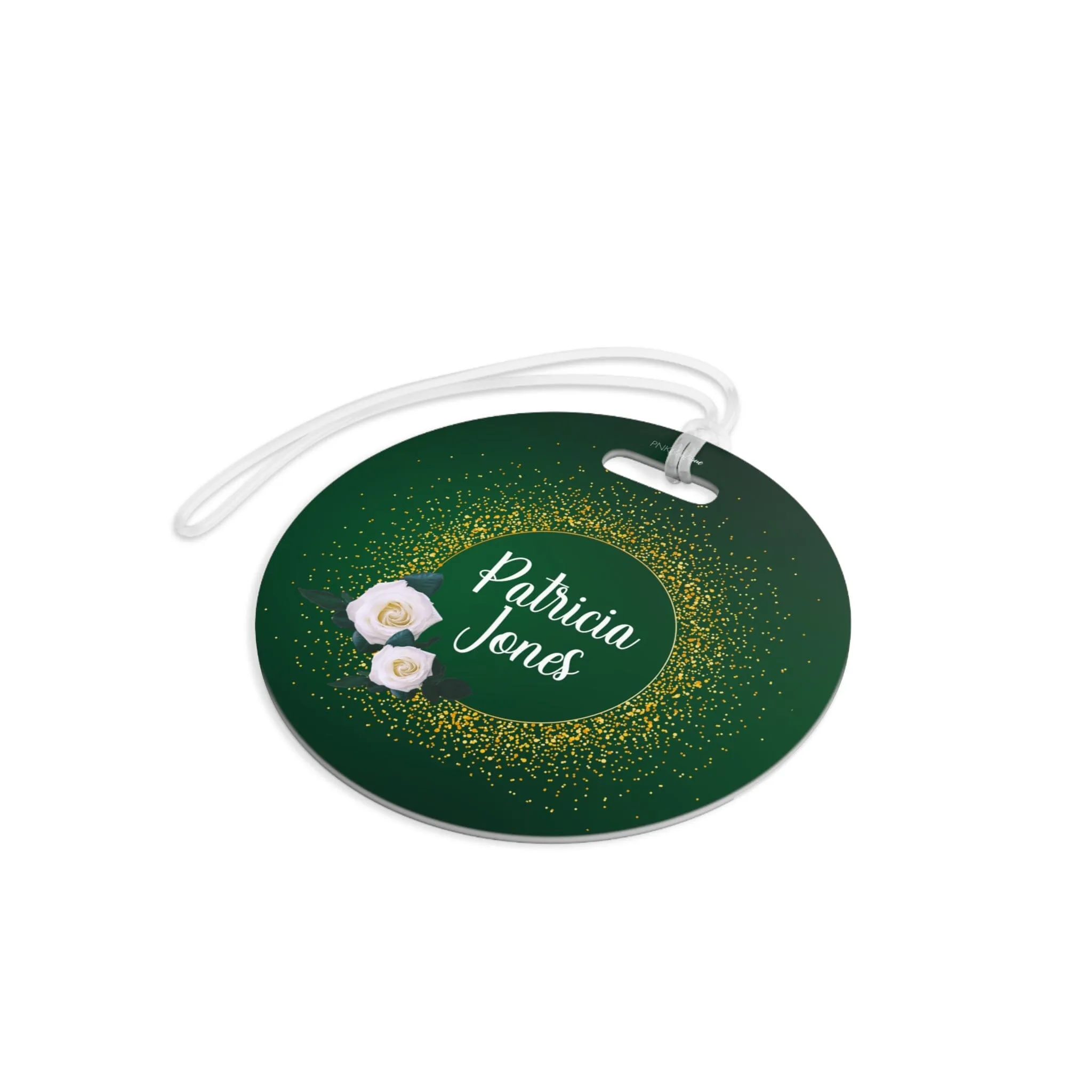 Personalized Gold and White Rose Luggage Tag