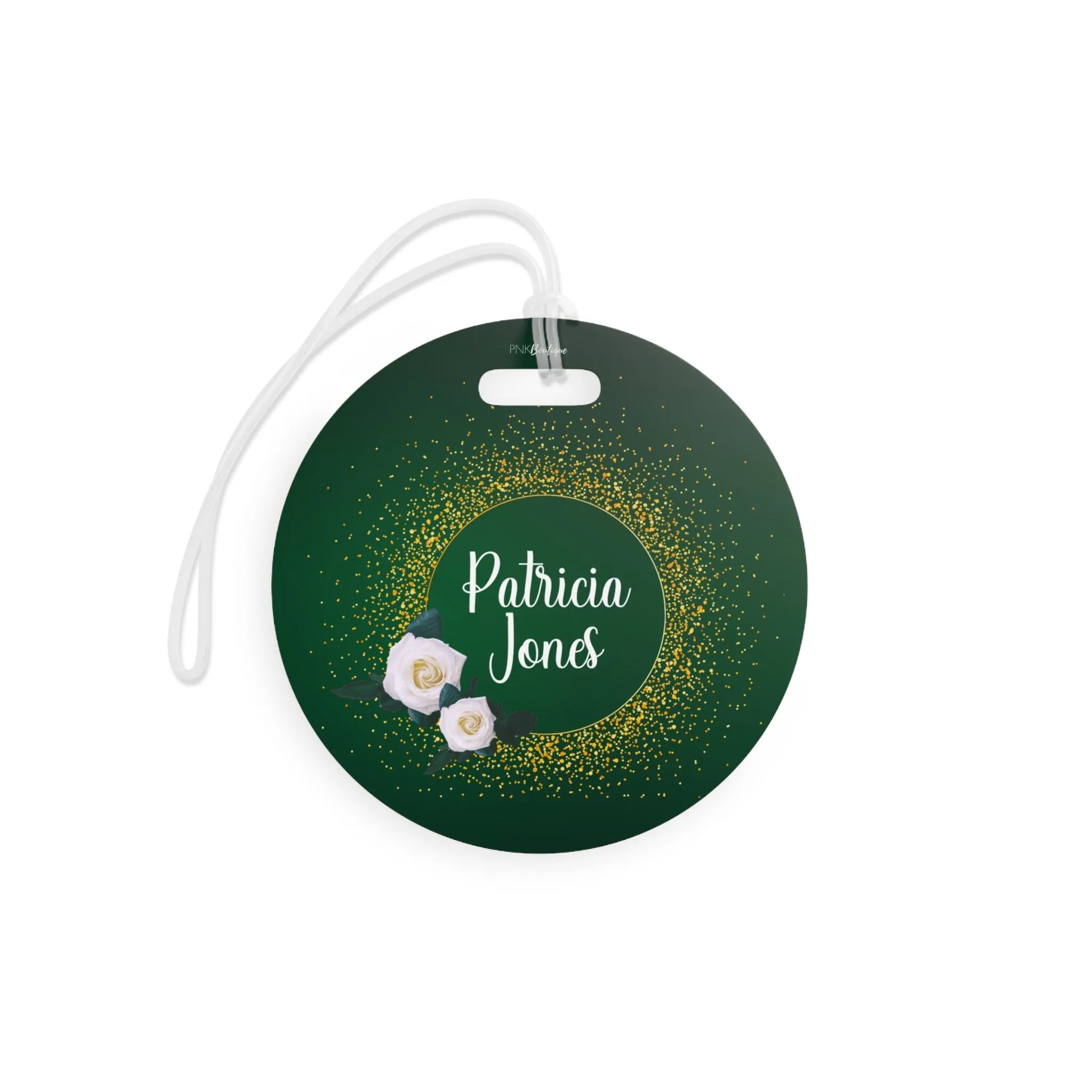 Personalized Gold and White Rose Luggage Tag