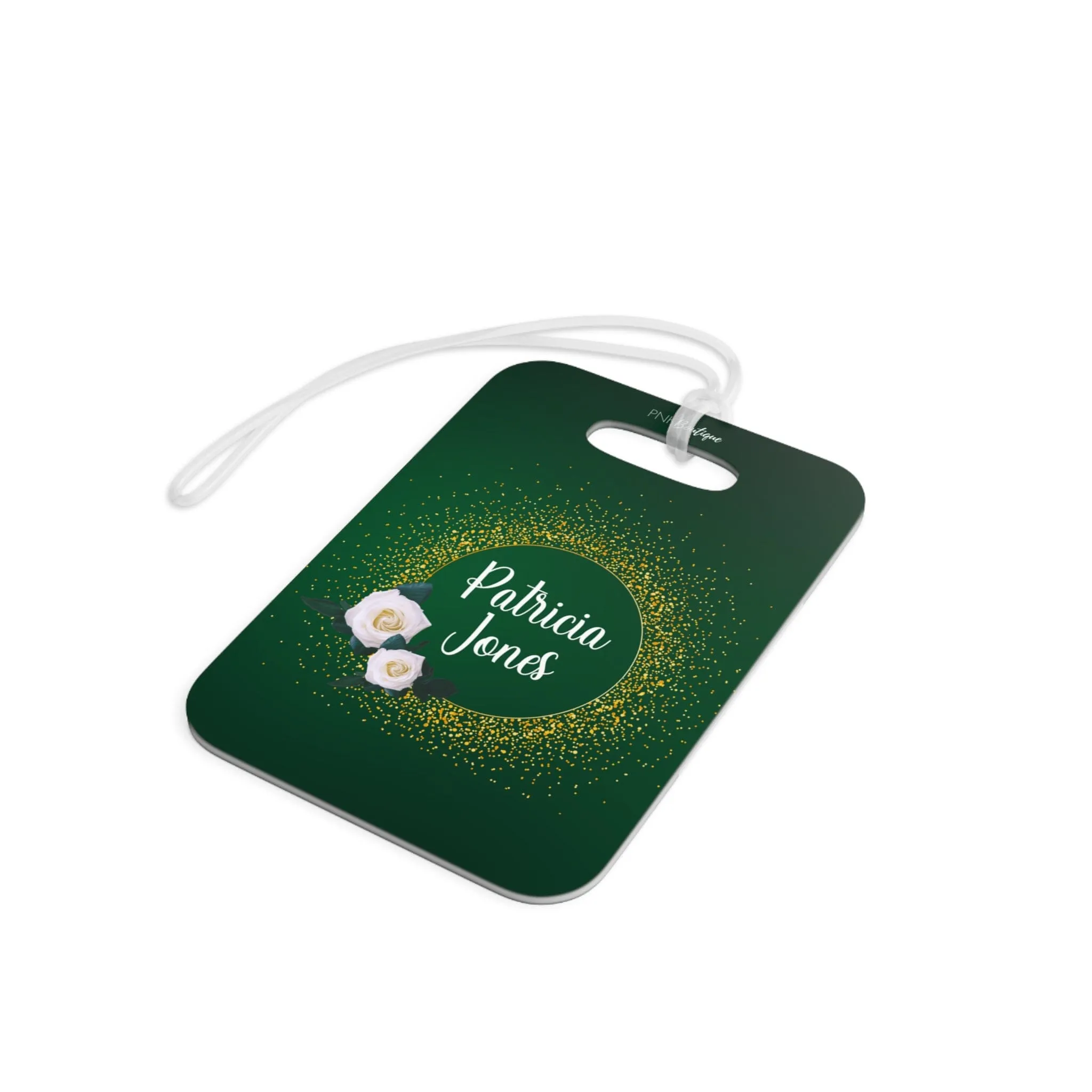 Personalized Gold and White Rose Luggage Tag