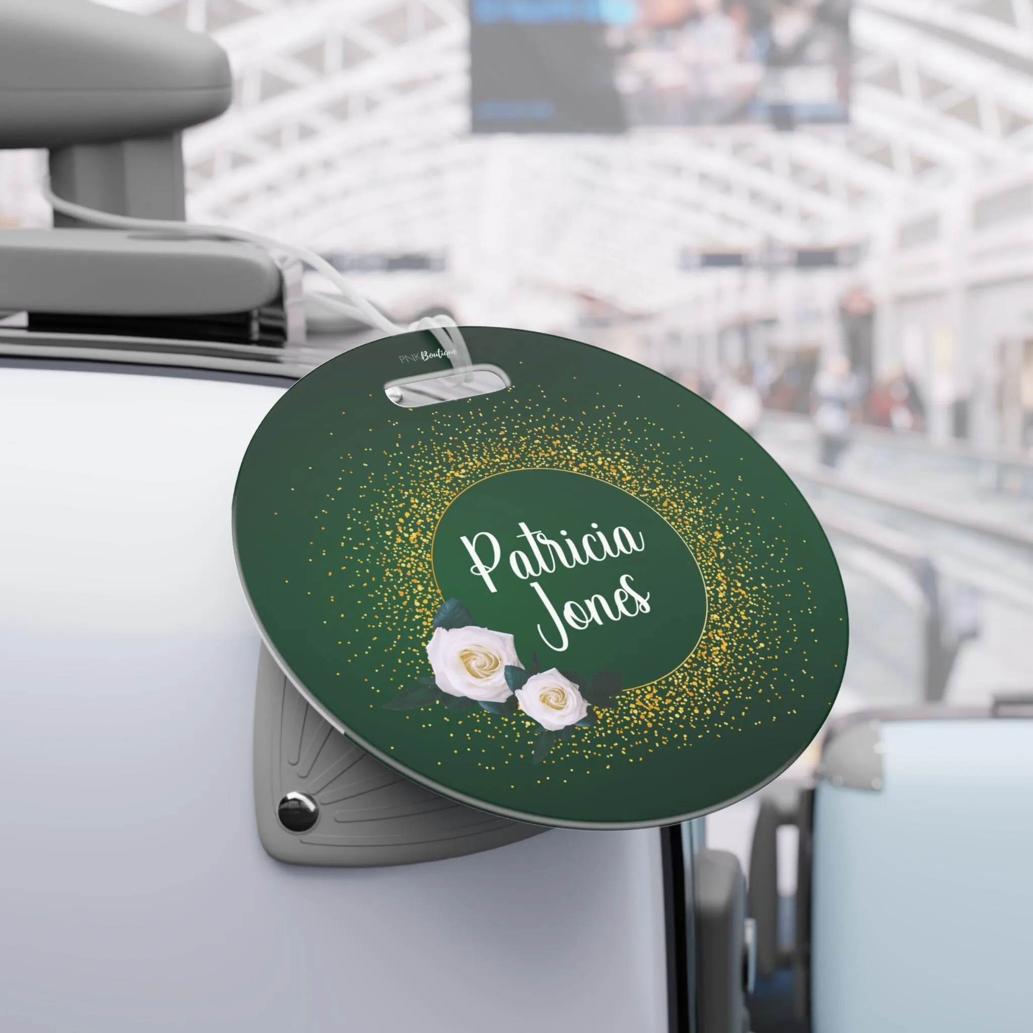 Personalized Gold and White Rose Luggage Tag