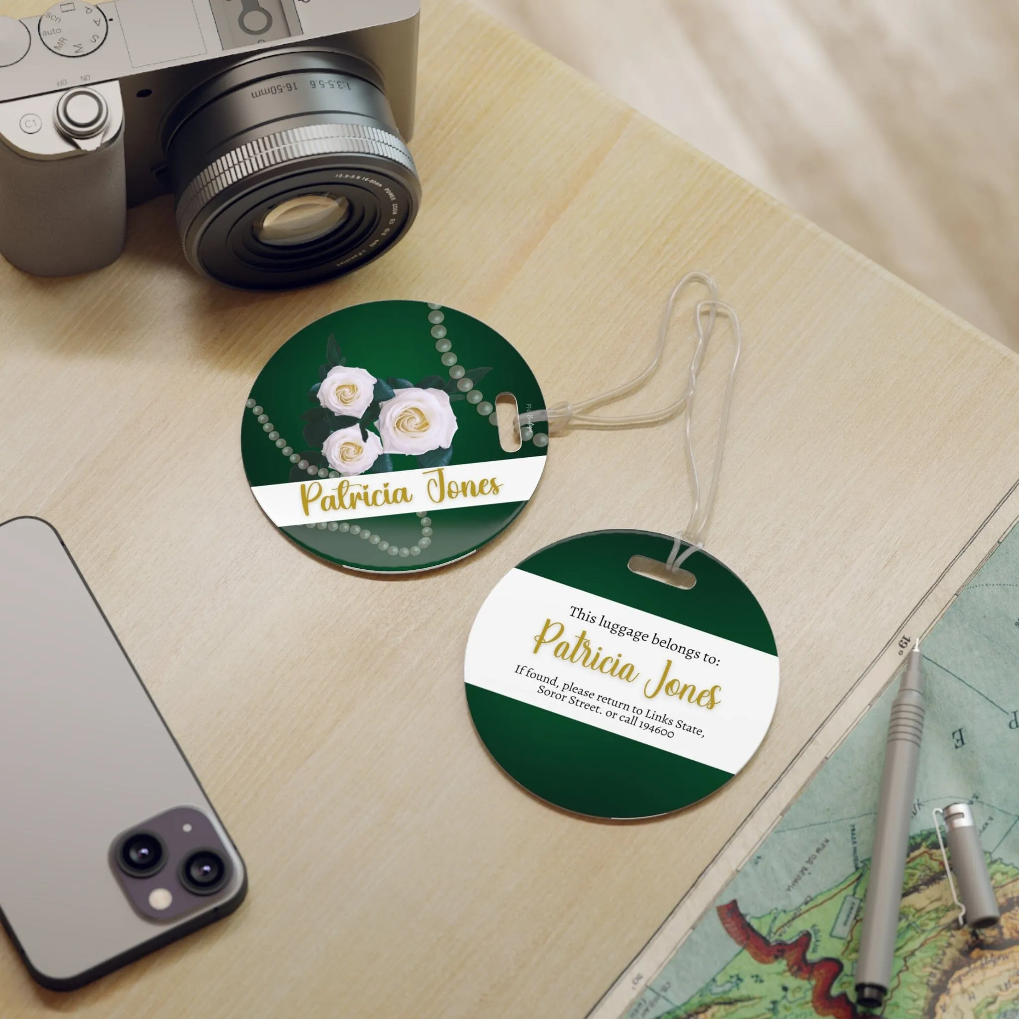 Personalized Links White Rose Luggage Tag