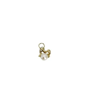 Petite Bow Mid Century Japanese Saltwater Akoya Cultured Pearl Vintage Charm Pendant- 14K Yellow Gold