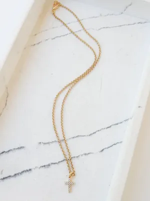 Petite CZ Cross Necklace - Gold