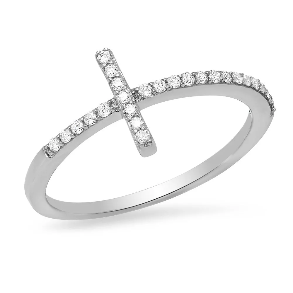 Petite Diamond Sideway Cross Ring