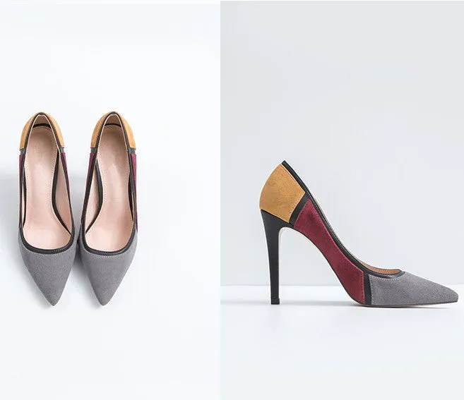 Petite Feet Women's Mixed Color Pointy Dress Heels(3/6/8/10cm) AS290