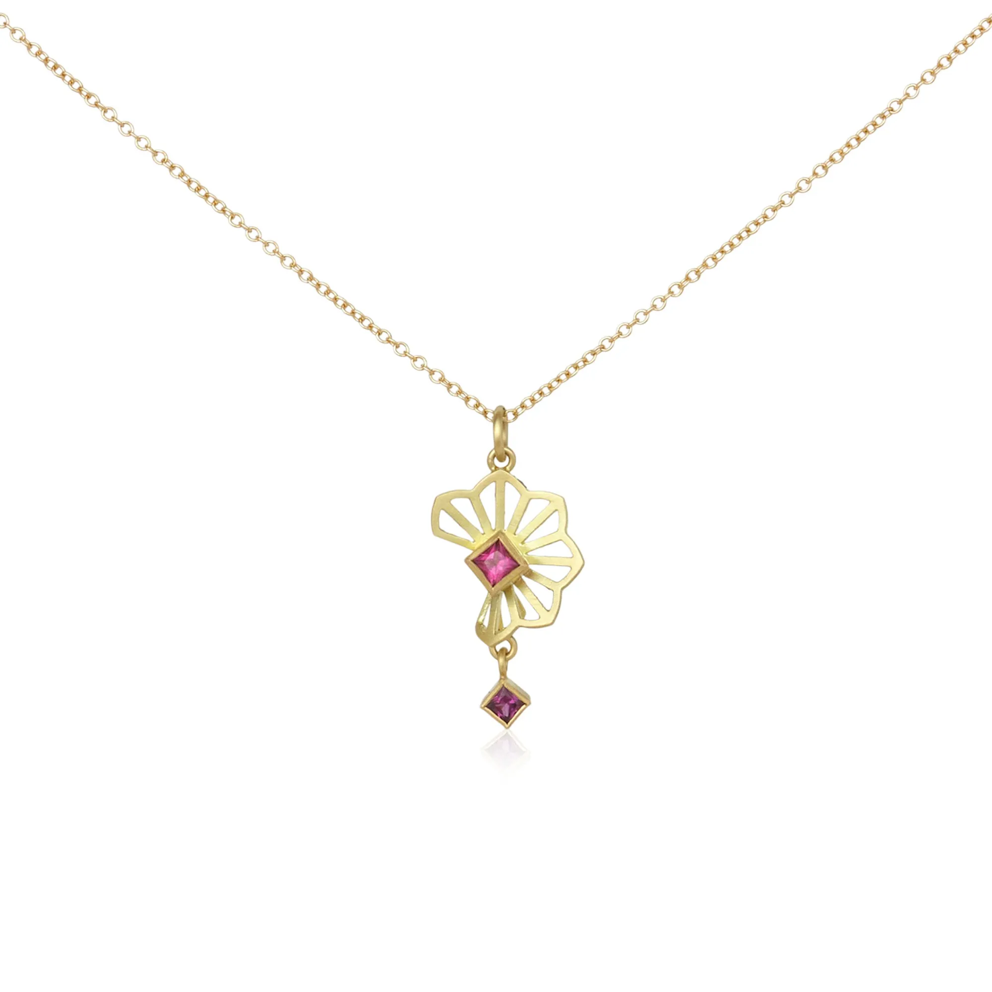 petite hyacinth fold necklace in 18k gold with tourmaline and garnet