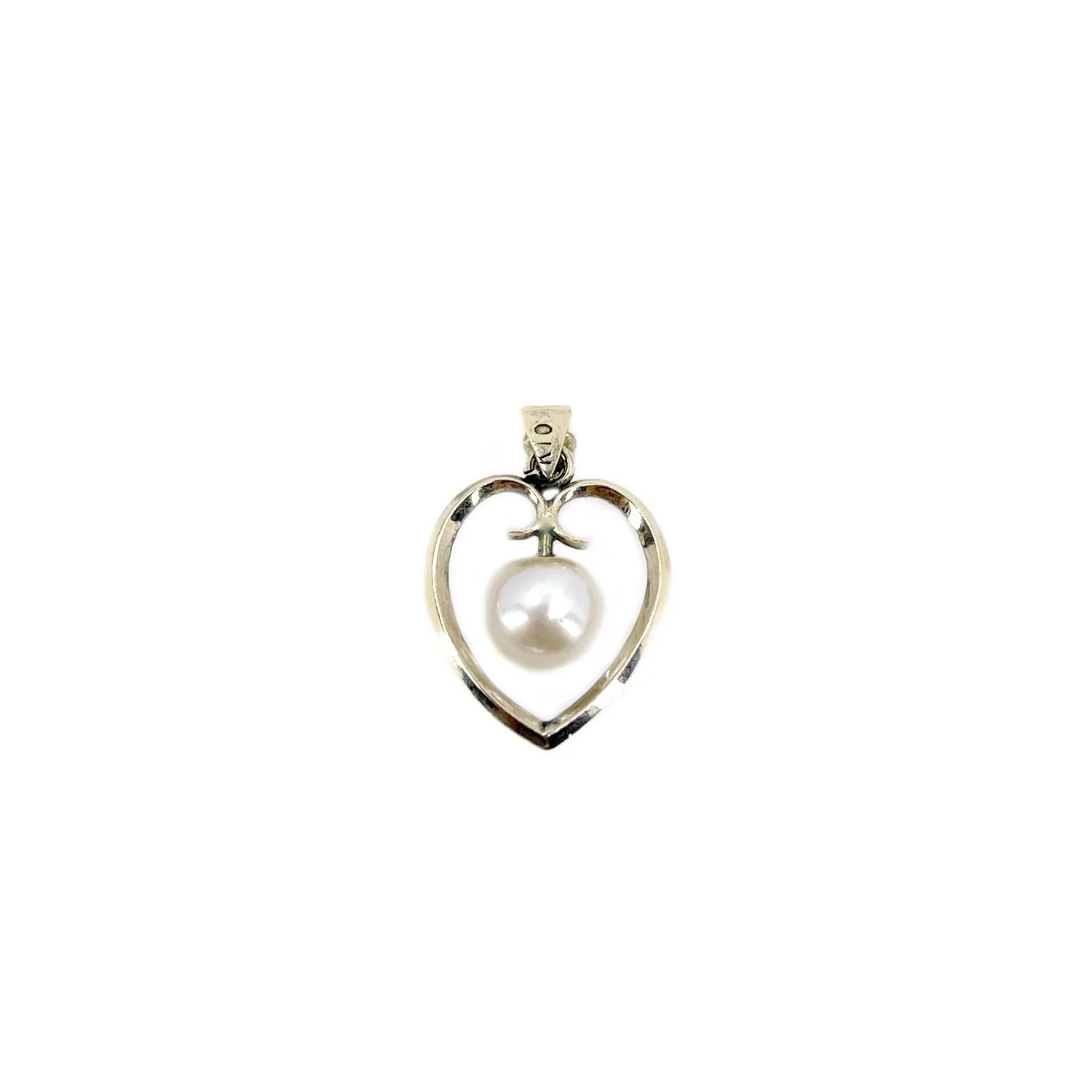 Petite Mid Century Heart Japanese Saltwater Akoya Pearl Vintage Pendant- 10K Yellow Gold