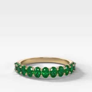 Petite Shared Prong Wedding Band with Green Emerald Oval Gemstones