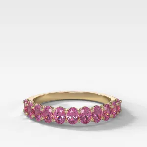 Petite Shared Prong Wedding Band with Pink Sapphire Oval Gemstones