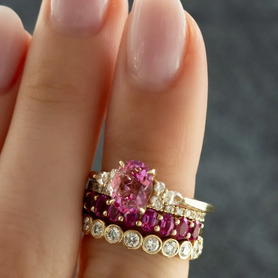 Petite Shared Prong Wedding Band with Pink Sapphire Oval Gemstones