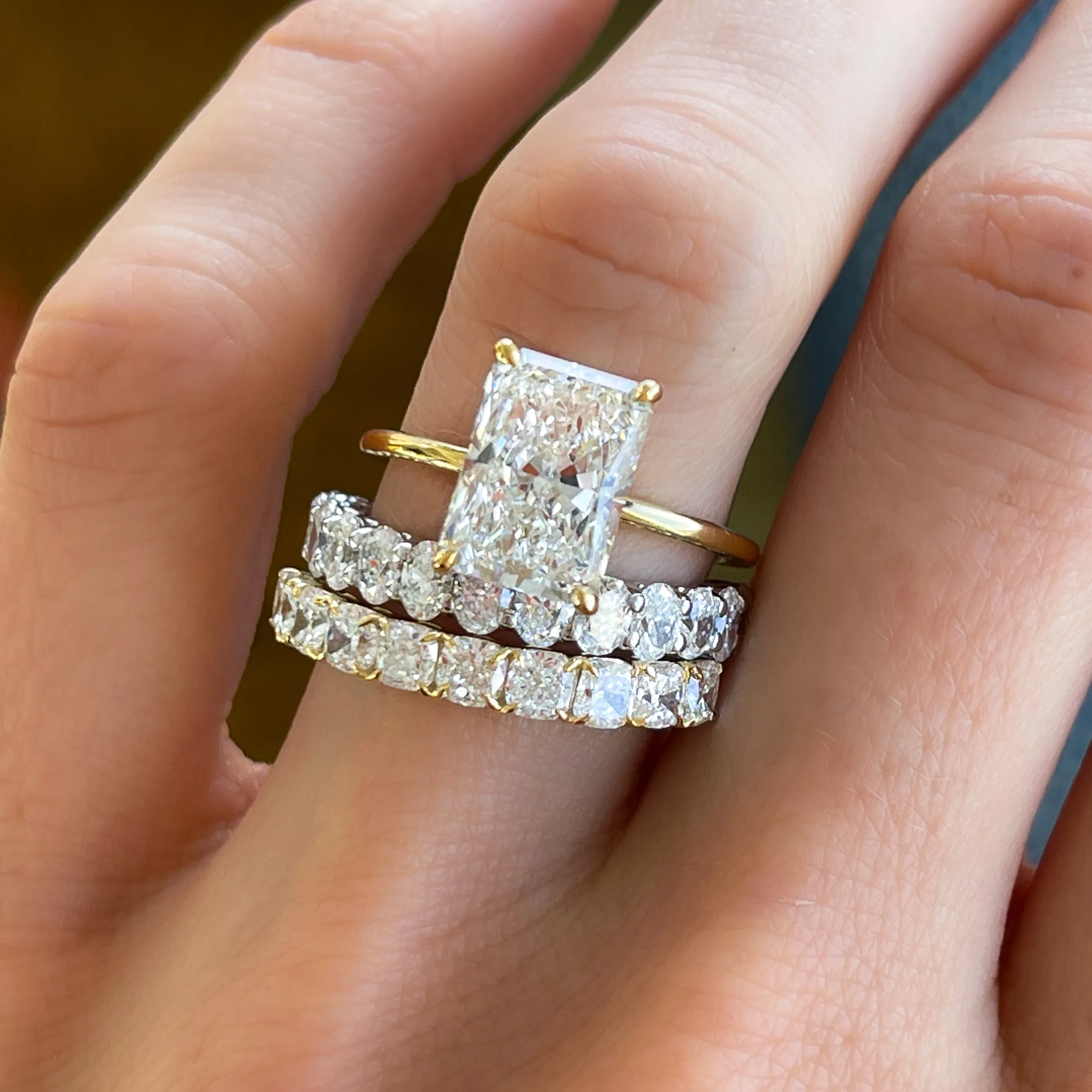 Petite Shared Prong Wedding Band with Radiant diamonds
