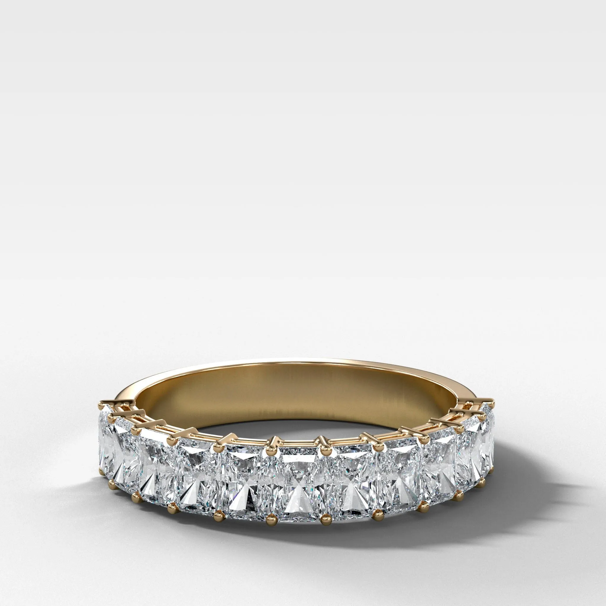 Petite Shared Prong Wedding Band with Radiant diamonds