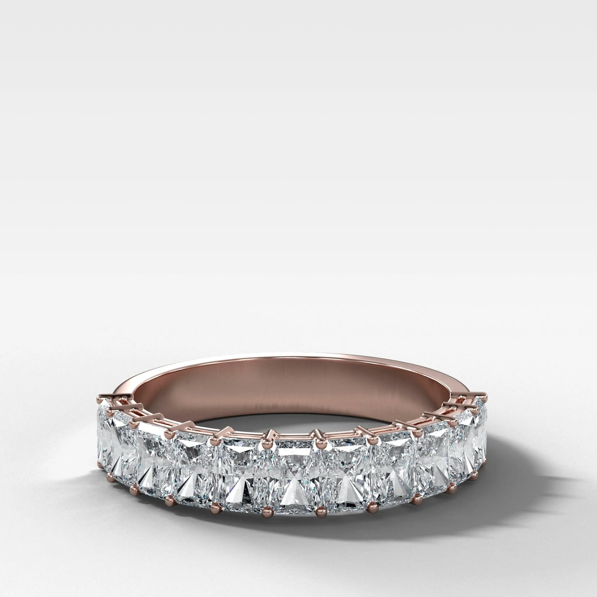Petite Shared Prong Wedding Band with Radiant diamonds
