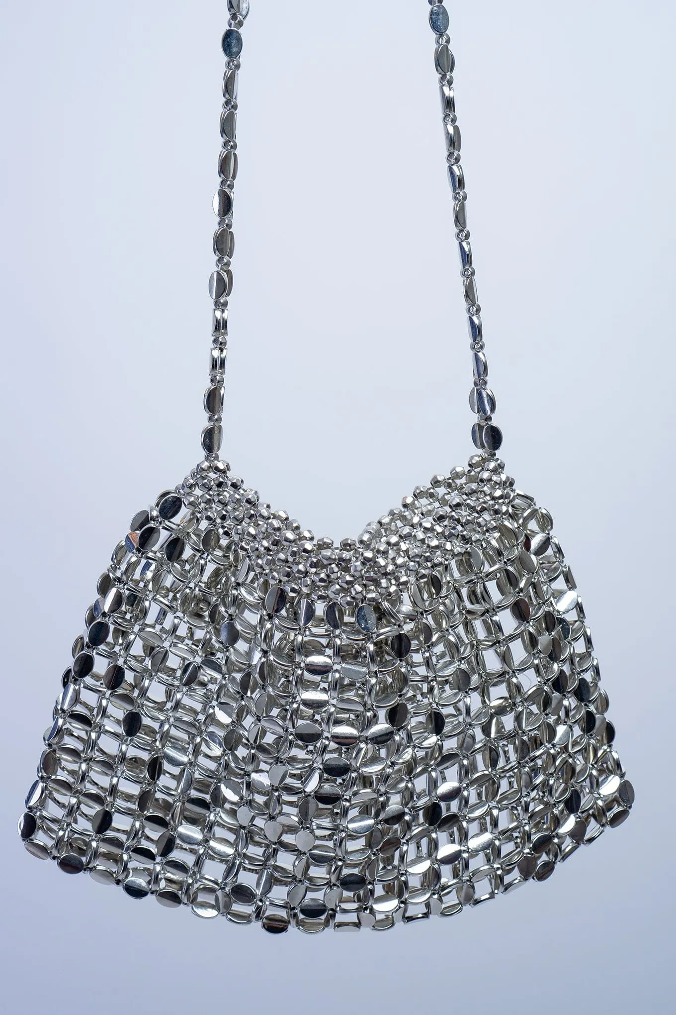 Pewter Metal Mesh Shoulder Bag