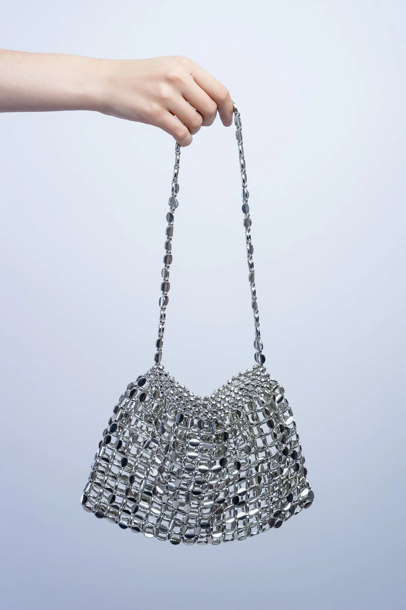 Pewter Metal Mesh Shoulder Bag