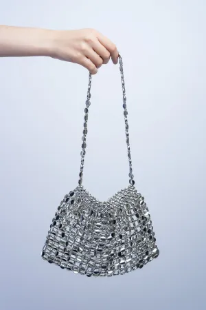 Pewter Metal Mesh Shoulder Bag