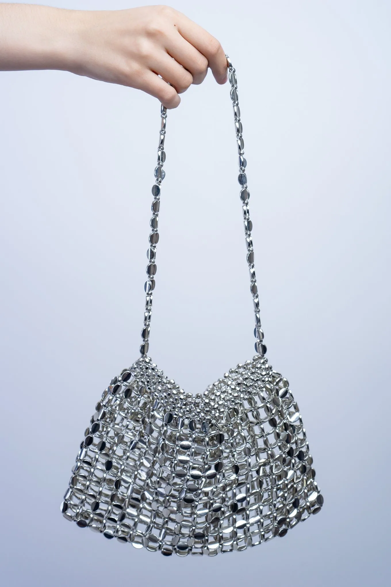 Pewter Metal Mesh Shoulder Bag