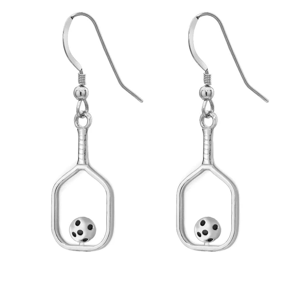 Pickleball Earrings | Open Paddle & Ball in Sterling Silver